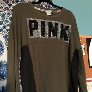 Green and black sequin crew neck